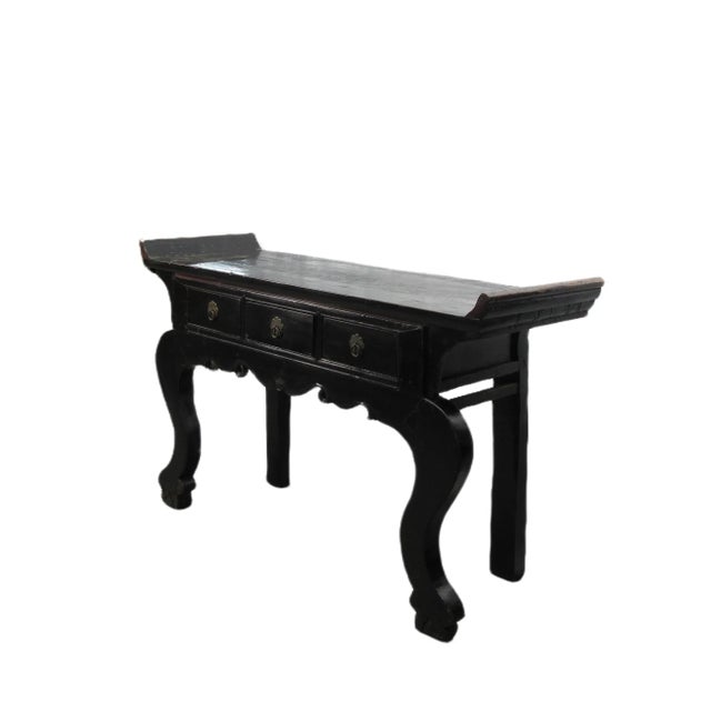 Antique Chinese Black Lacquer Altar Console Table For Sale - Image 4 of 13