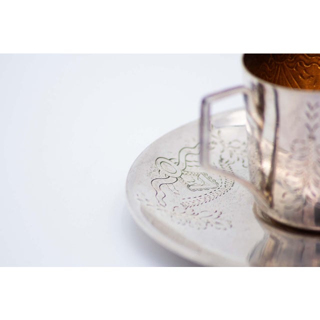 Silver Cup and Saucer with Reliefs, Set of 2 For Sale - Image 3 of 4