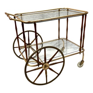 Mid-Century Brass and Faux Bamboo Bar Cart For Sale