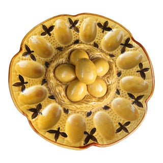 Charming Vintage 1970's Majolica-Style Deviled Egg Platter For Sale
