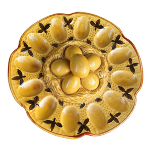 Charming Vintage 1970's Majolica-Style Deviled Egg Platter