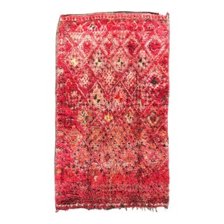 Vintage Moroccan Beni M'Guild Berber Rug – Handwoven Wool Carpet – Deep Red Tribal Design For Sale