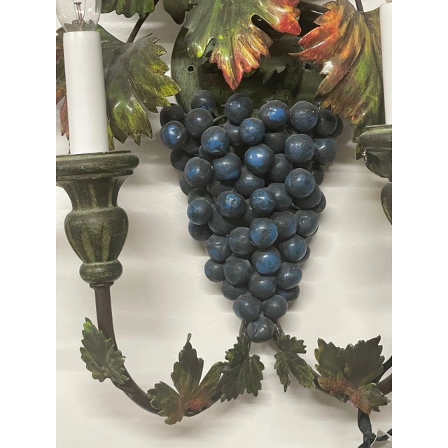 1990s 1990s Large Italian Grape-Shaped Iron and Wood Wall Sconces For Sale - Image 5 of 7
