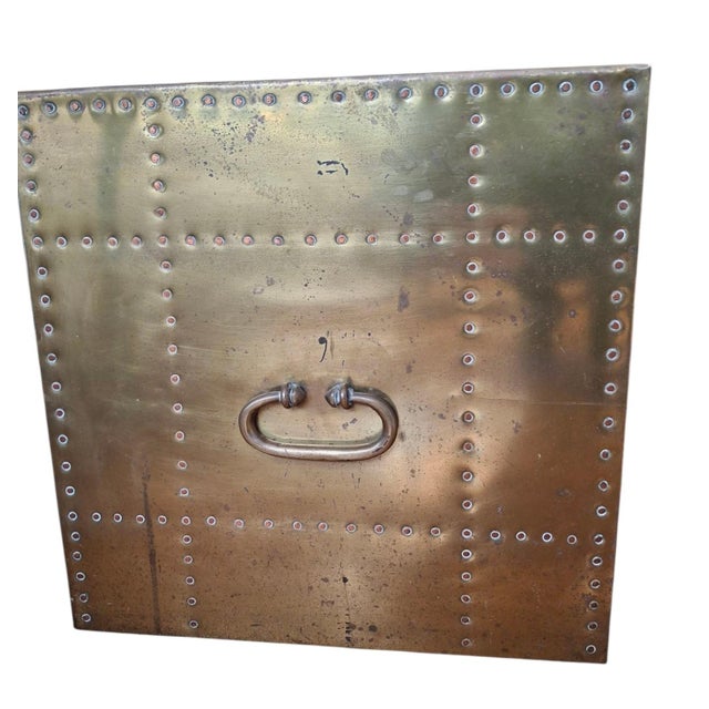 Brass Pair of Sarreid, Ltd. Riveted Brass Clad Cube Occasional Tables For Sale - Image 8 of 12