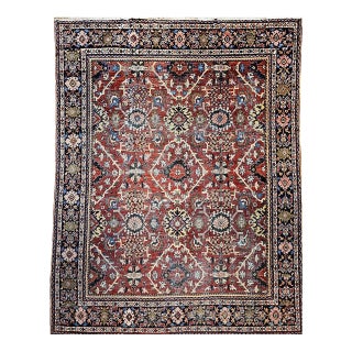 Antique Persian Mahal Sultanabad Rug, Hand-Knotted Wool, Geometric Pattern, 11x13, Red & Navy For Sale