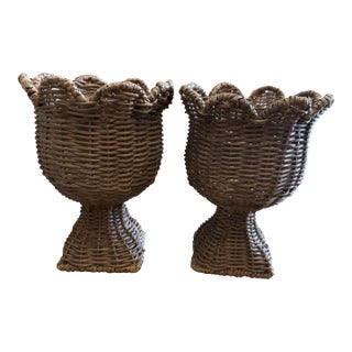 Wicker Footed Coupes Jardiniere, Pair For Sale