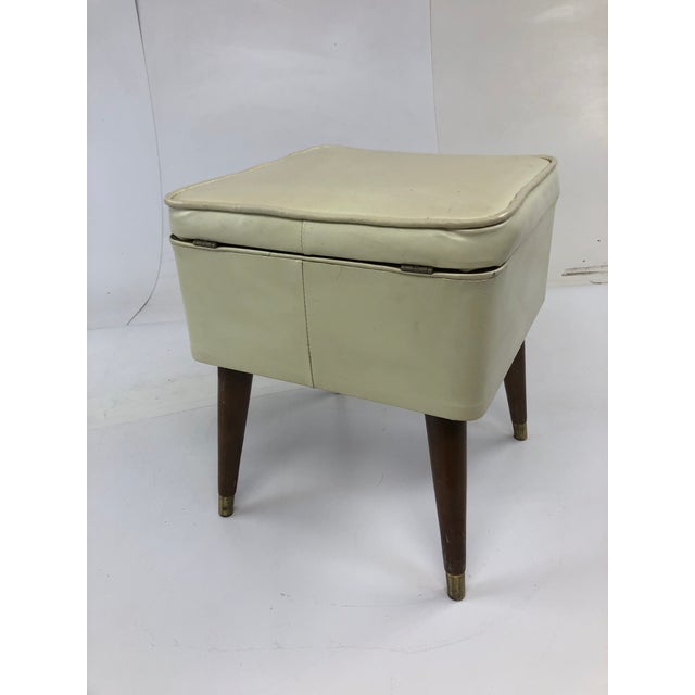 Vintage Mid Century Modern White Sewing Stool With Storage Chairish