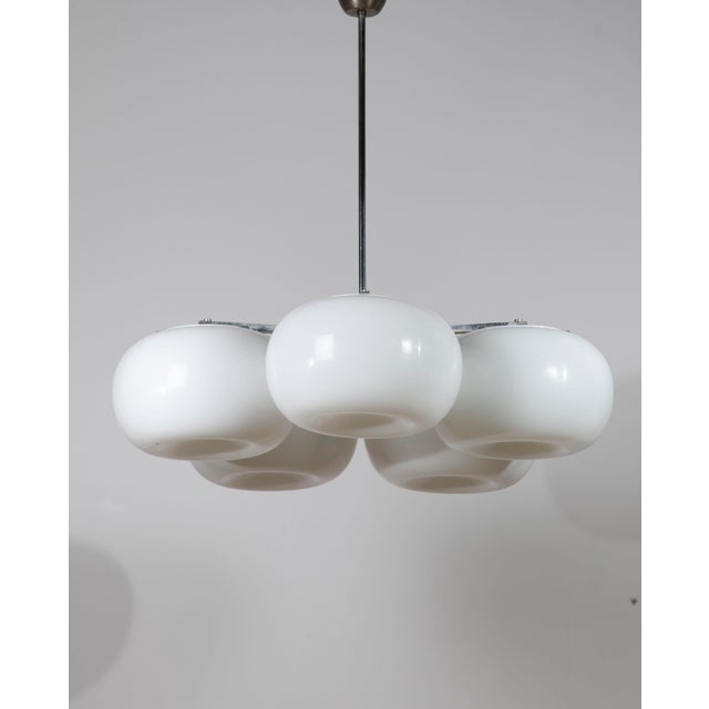 Large Mid-Century Modern Five-Light Opaline Glass Chandelier, Italy, 1970s For Sale - Image 11 of 11