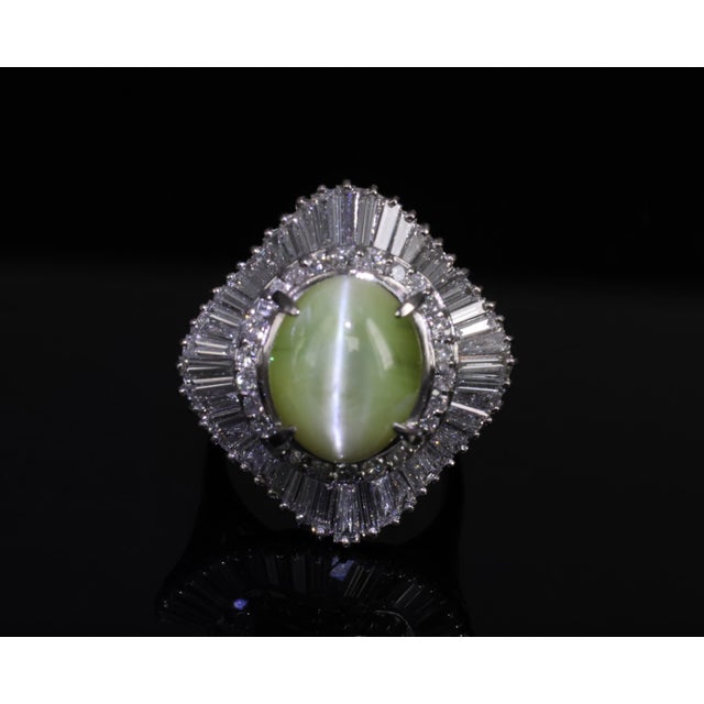 Late 20th Century Rare 8.95ct Natural Chrysoberyl Cat's Eye 2.60ct Diamond Platinum Ring Size 6.5 For Sale - Image 17 of 18
