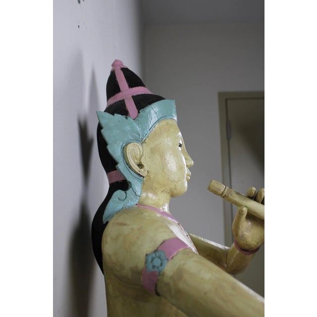 Wood Mid 20th Century "Prince Phra Aphai" Mani Wood Carved Sculpture For Sale - Image 7 of 13