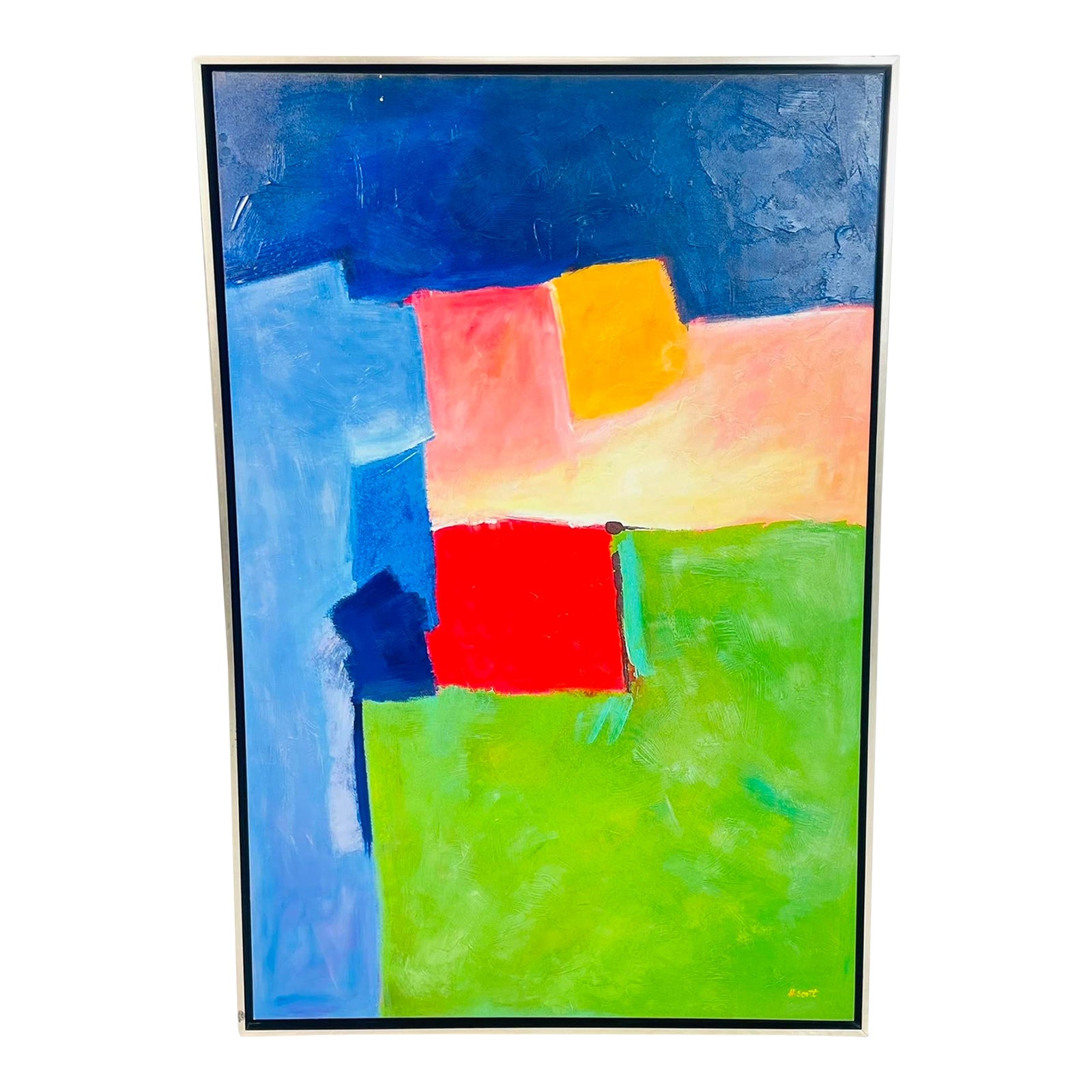 1990s Large Abstract Color Field Oil Painting by H. Scott, Framed ...