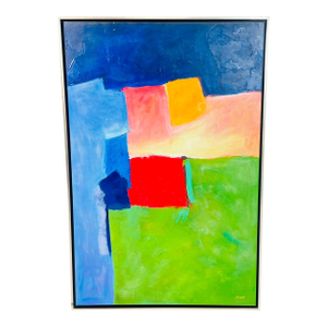 1990s Large Abstract Color Field Oil Painting by H. Scott, Framed