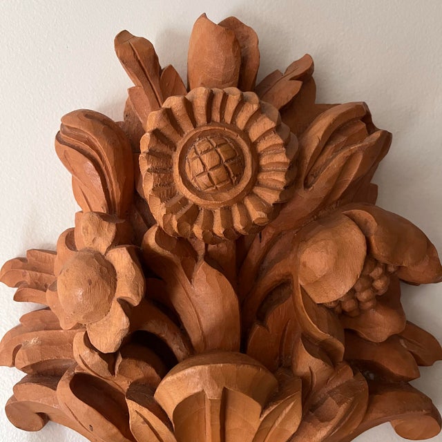 1980s Vintage Italian Rustic Carved Wood Two Arm Candle Wall Sconces - A Pair For Sale - Image 5 of 11