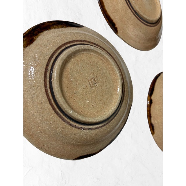 Contemporary Late 20th Century Japanese Studio Pottery Plates With Bird Motif – Hand-Stamped Stoneware, Wabi-Sabi Minimalist - Set of 5 For Sale - Image 3 of 4