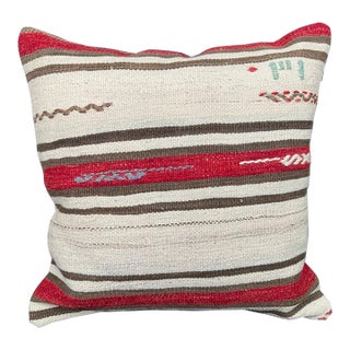 Turkish Hemp Pillow Cushion Natural Beige Red Pillow Cushion Cover 20"x20" For Sale