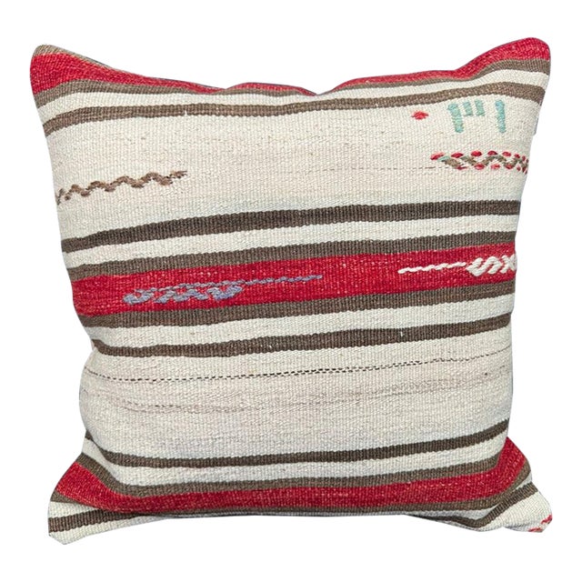 Turkish Hemp Pillow Cushion Natural Beige Red Pillow Cushion Cover 20"x20" For Sale