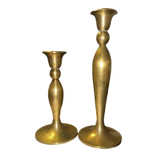 Mid-Century Vintage Solid Brass Candle Holders - Set of 2 For Sale