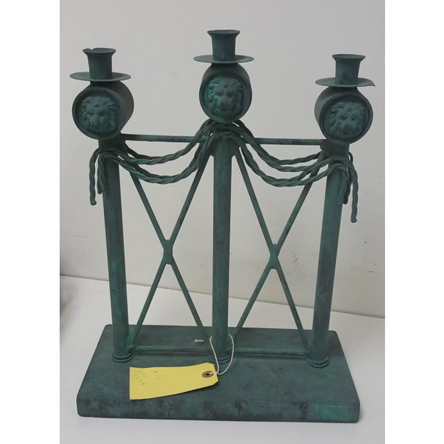 Green Lion Head Verdigris Patina Candle Holder by Guild Master For Sale - Image 8 of 12