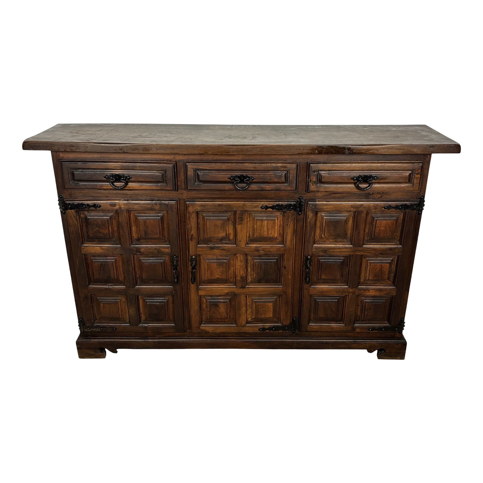 Spanish Rustic Oak Sideboard with Paneled Doors and Iron Hardware ...