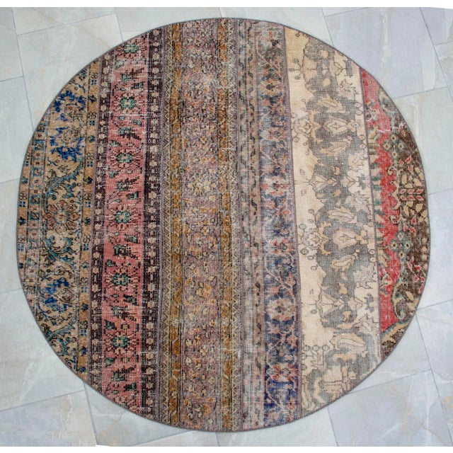 Hand Knotted Turkish Round Rug Bohor Decor Area Rug - 5'1" Diameter For Sale - Image 4 of 12