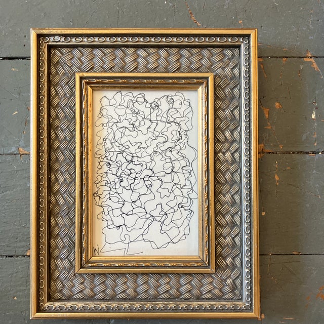 1980’s Original Small Wayne Cunningham Abstract Ink Drawing Ornate Frame For Sale - Image 4 of 4