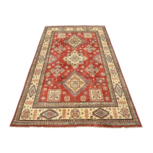 Kazak Rug 6'1'' X 8'10'' Red Wool Tribal Geometric Hand-Knotted Oriental Carpet
