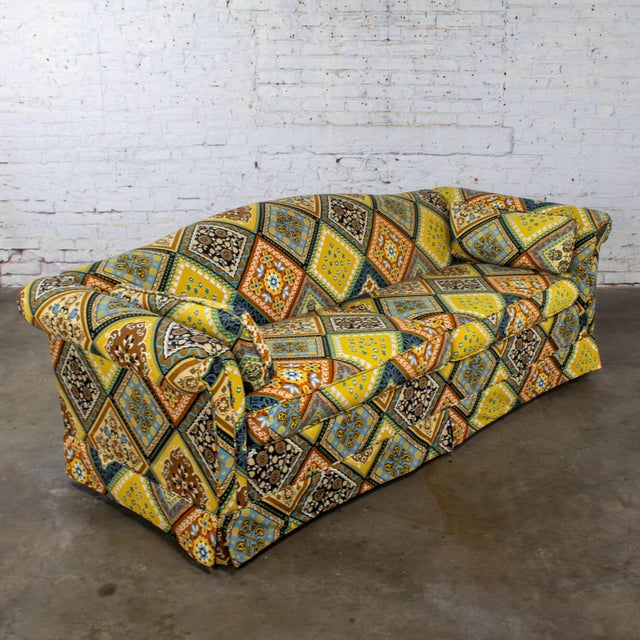 Green Late 20th Century Camelback Sofa W/Multicolored Patchwork Fabric & Tight Back by Rowe Furniture For Sale - Image 8 of 18