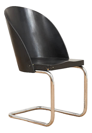 B247 Cantilever Chair in Chrome-Plated Tubular Steel and Black Lacquered Plywood attributed to Thonet, 1932