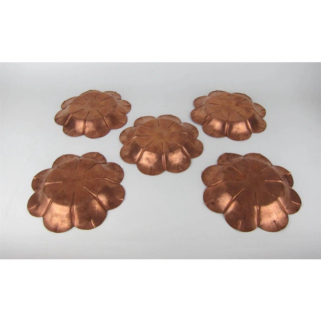 Marie Zimmermann Arts and Crafts Copper Flower Dishes, Circa 1915, Set of Five For Sale In Los Angeles - Image 6 of 11