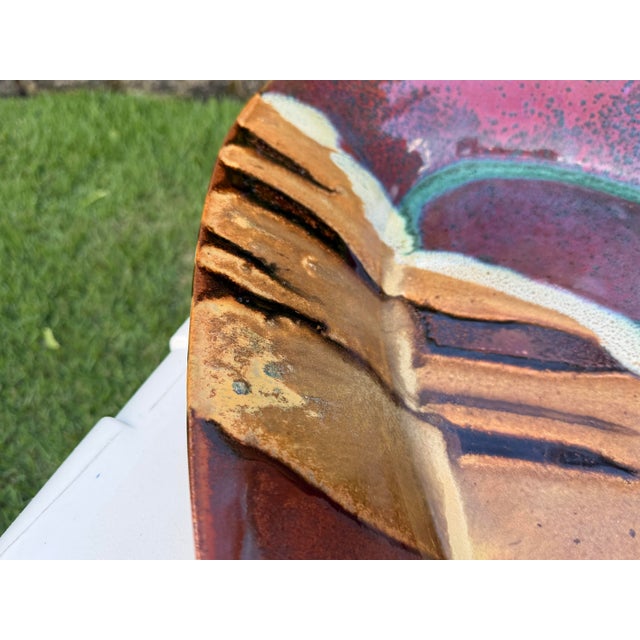 Oversized Signed Studio Art Pottery Wall Sculpture Platter & Centerpiece For Sale - Image 9 of 11