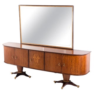 Mid-Century Italian Sideboard with Mirror by Paolo Buffa, 1950s For Sale