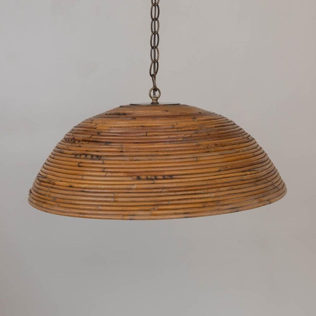 1960s Large Italian Rattan Dome Pendant Light For Sale - Image 4 of 13