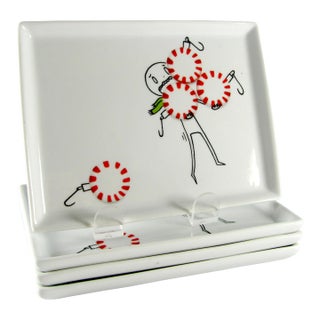 Crate & Barrel Cb2 Oliver Peppermint Ornament Christmas Appetizer Plate - Set of 4 For Sale