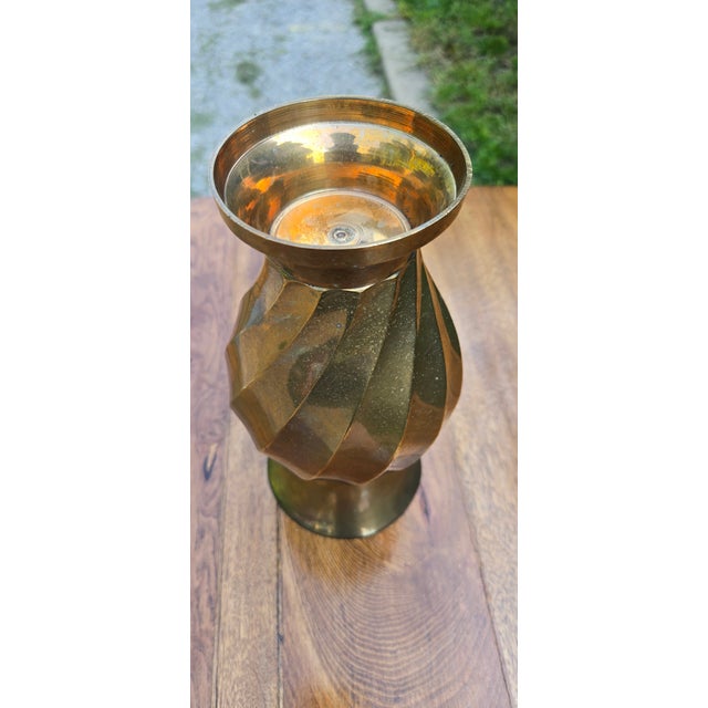 Brass Vintage Solid Brass Spiral Twist Vase – Mid-Century Modern Sculptural Decor For Sale - Image 8 of 12
