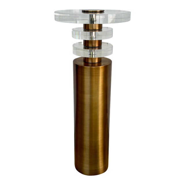 Currey & Company Modern Optic Crystal Brass Shani Drinks Table For Sale