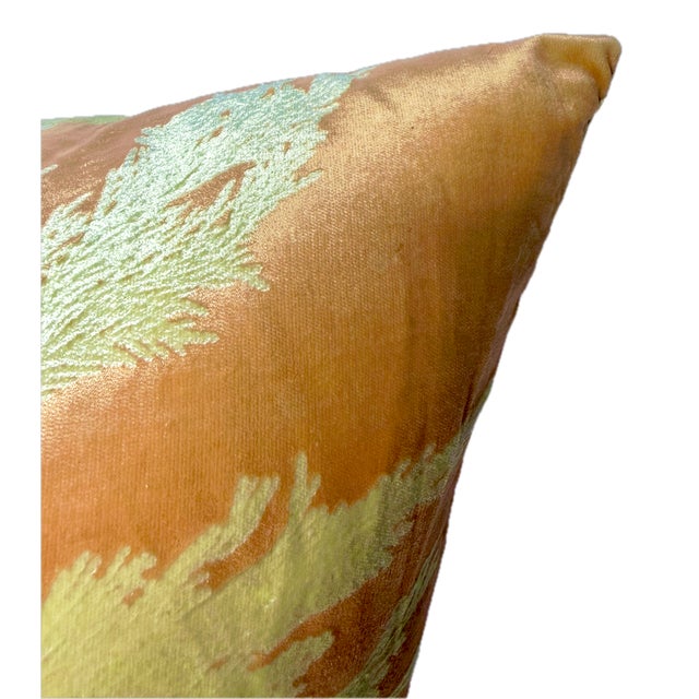 Late 20th Century Vintage Peach & Gold Silk Pine Leaf Pillow For Sale - Image 5 of 9