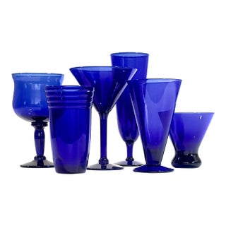 Vintage Cobalt Blue Cocktail Glass Curation - Group of 6 For Sale