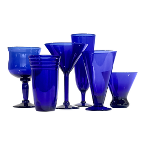 Vintage Cobalt Blue Cocktail Glass Curation - Group of 6
