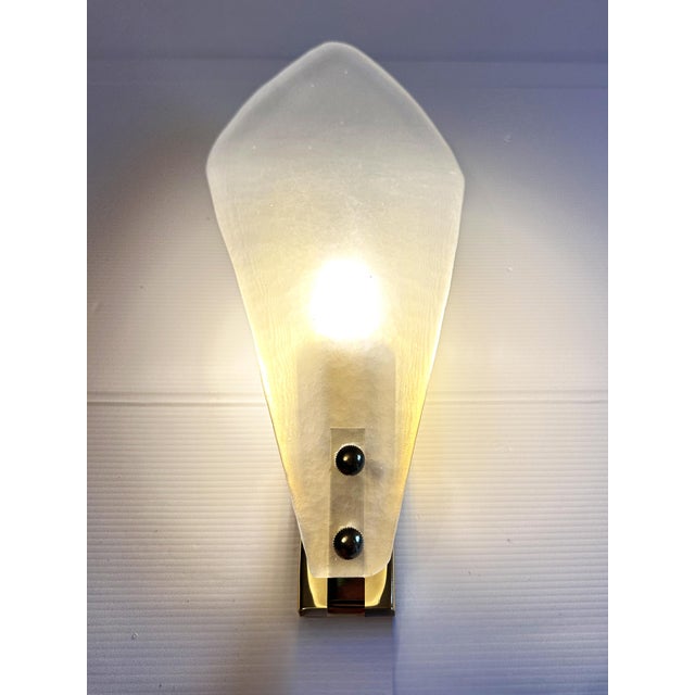 Murano Contemporary Italian Sanded Leave Murano Glass Walls Sconce - A Pair For Sale - Image 4 of 6