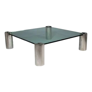 Mid-Century Modern Karl Springer Signed Chrome Coffee, Cocktail Table, Glass Top