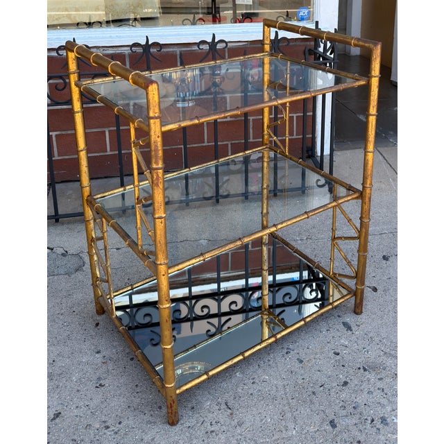 1960’s Hollywood Regency Faux Bamboo Cocktail Bar Cart For Sale - Image 10 of 11