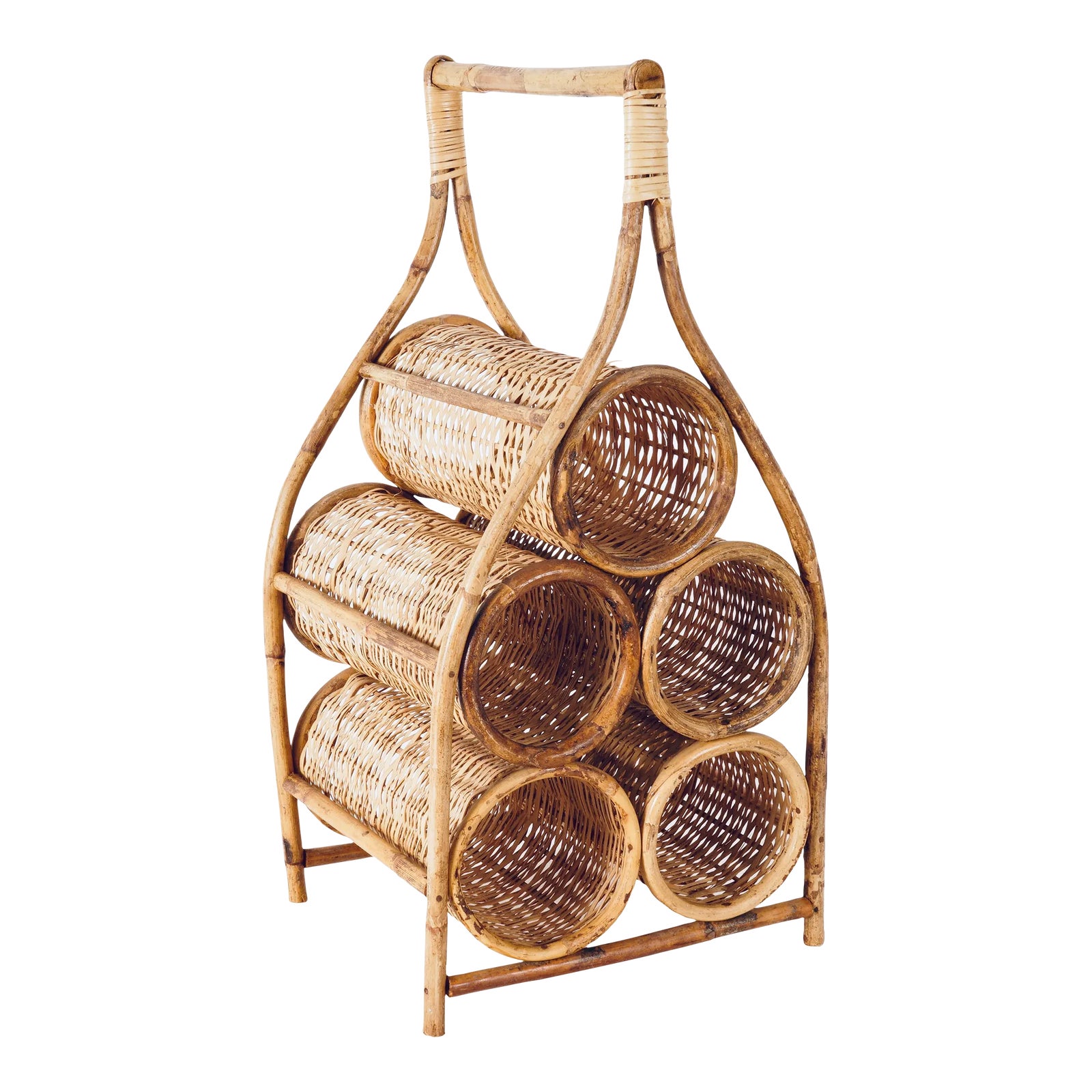 Mid 20th Century Rattan & Bamboo Wine Rack | Chairish