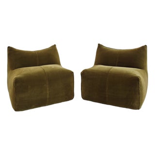 Le Bambole Modular Armchairs in Green Velvet by Mario Bellini for B&B Italia, 1970s, Set of 2 For Sale