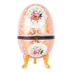 Hand Painted Rose Pink Porcelain Egg in the Style of Dresden