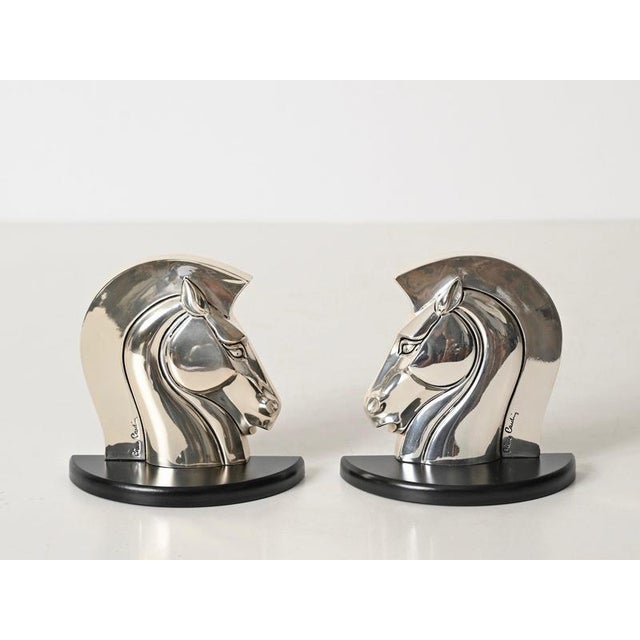 Stunning and rare pair of sculptural futuristic horse bookends designed by Pierre Cardin for Lamag and produced in Italy...