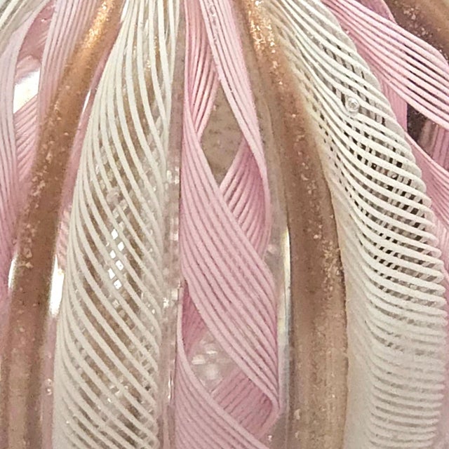 Pink Mid Century Murano Zanfirico Latticino Art Glass Paperweight 3" For Sale - Image 8 of 14