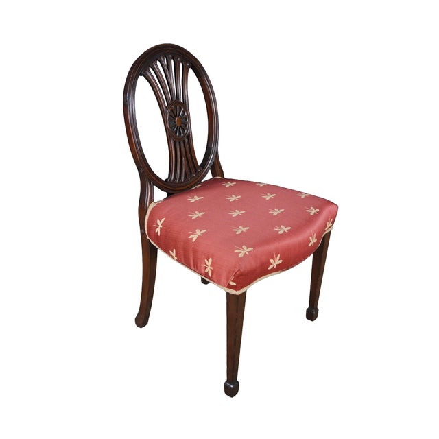 Hepplewhite Antique Hepplewhite Carved Mahogany Oval Wheel Back Dining Side Desk Chair For Sale - Image 3 of 18