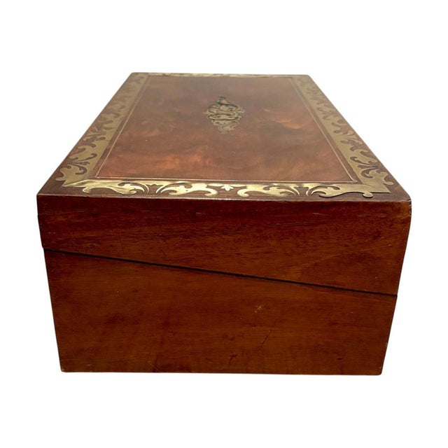 Victorian Brass Inlaid Mahogany Writing Slope with Secret Drawers For Sale - Image 5 of 18