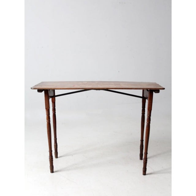 American Antique Folding Checkerboard Table With Halsam Checkers For Sale - Image 3 of 17