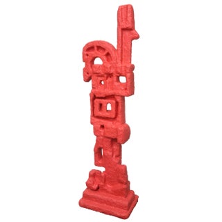 Vintage Red Totem Fiberglass and Plaster of Paris Abstract Floor Indoor Sculpture Life SIze For Sale